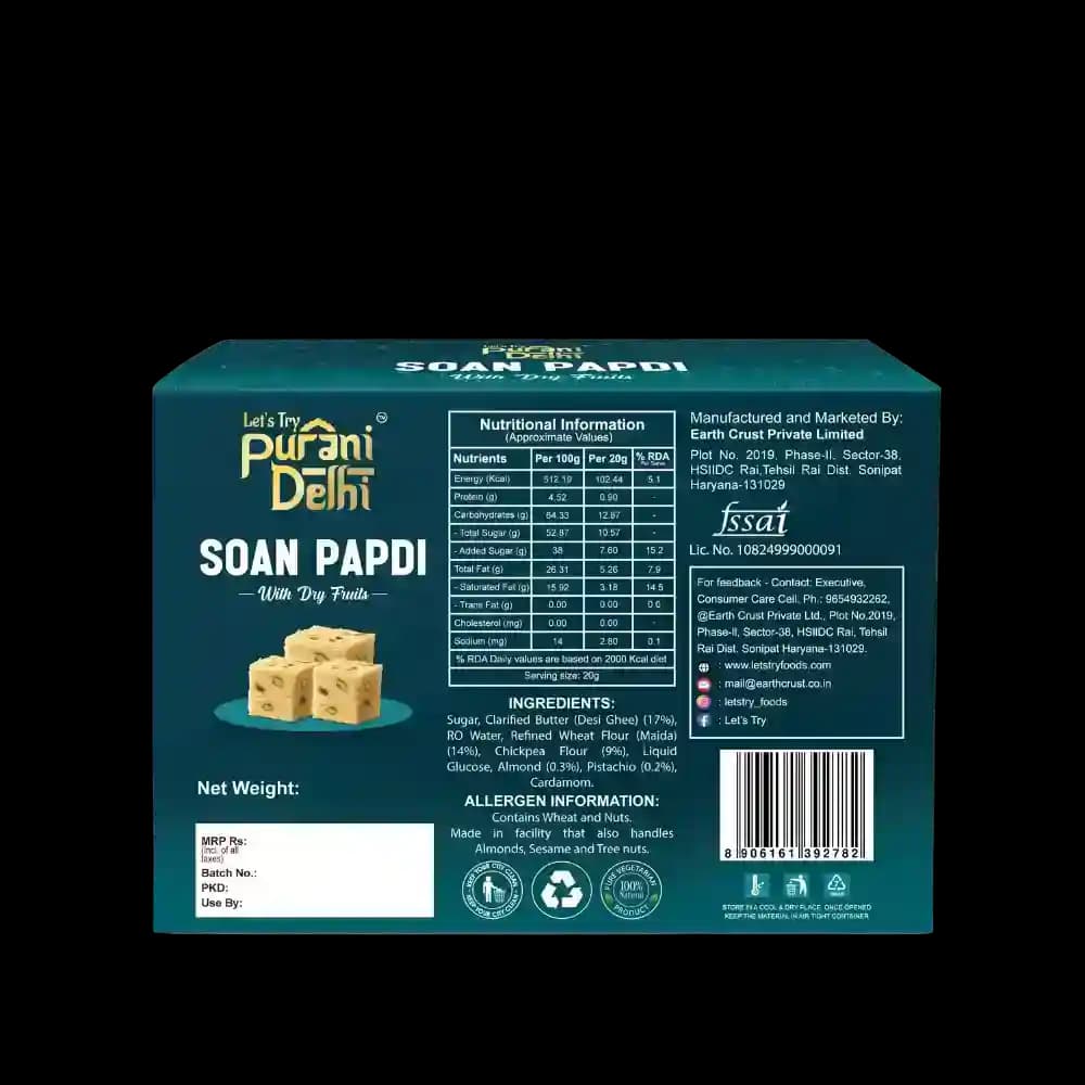Purani Delhi - Soan Papdi Ingredients & Nutritional Label β No Palm Oil, No Maida Clean Label Healthy Namkeen | Let's Try Foods