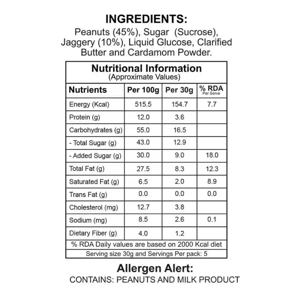 Peanut Chikki Nutrition Facts ā Calories & Ingredients | Healthy Healthy Indian Sweets | Let's Try Foods