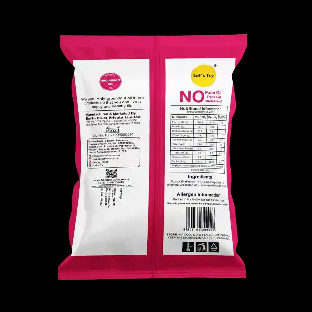 Himalayan Salt Makhana 20g Ingredients & Nutritional Label – No Palm Oil, No Maida Clean Label Roasted Makhana | Let's Try Foods