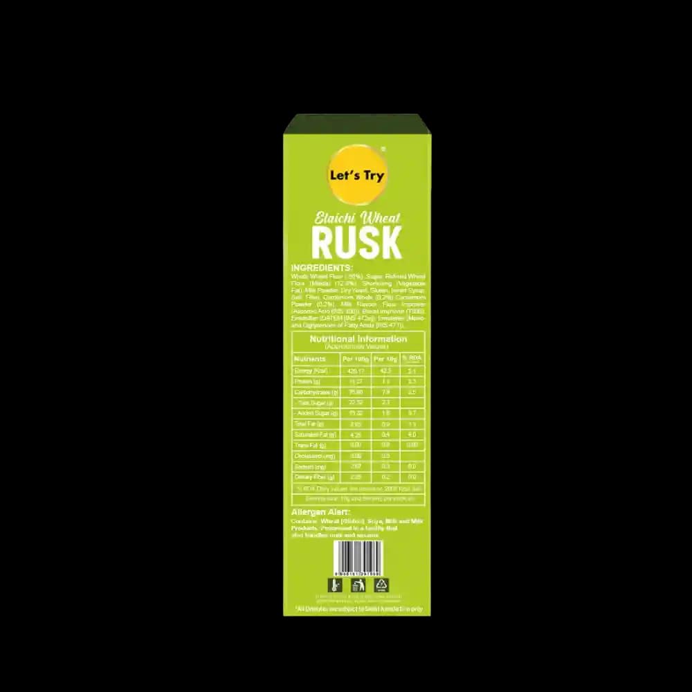 Elaichi Wheat Rusk Ingredients & Nutritional Label – No Maida, No Palm Oil Clean Label Healthy Rusk | Let's Try Foods