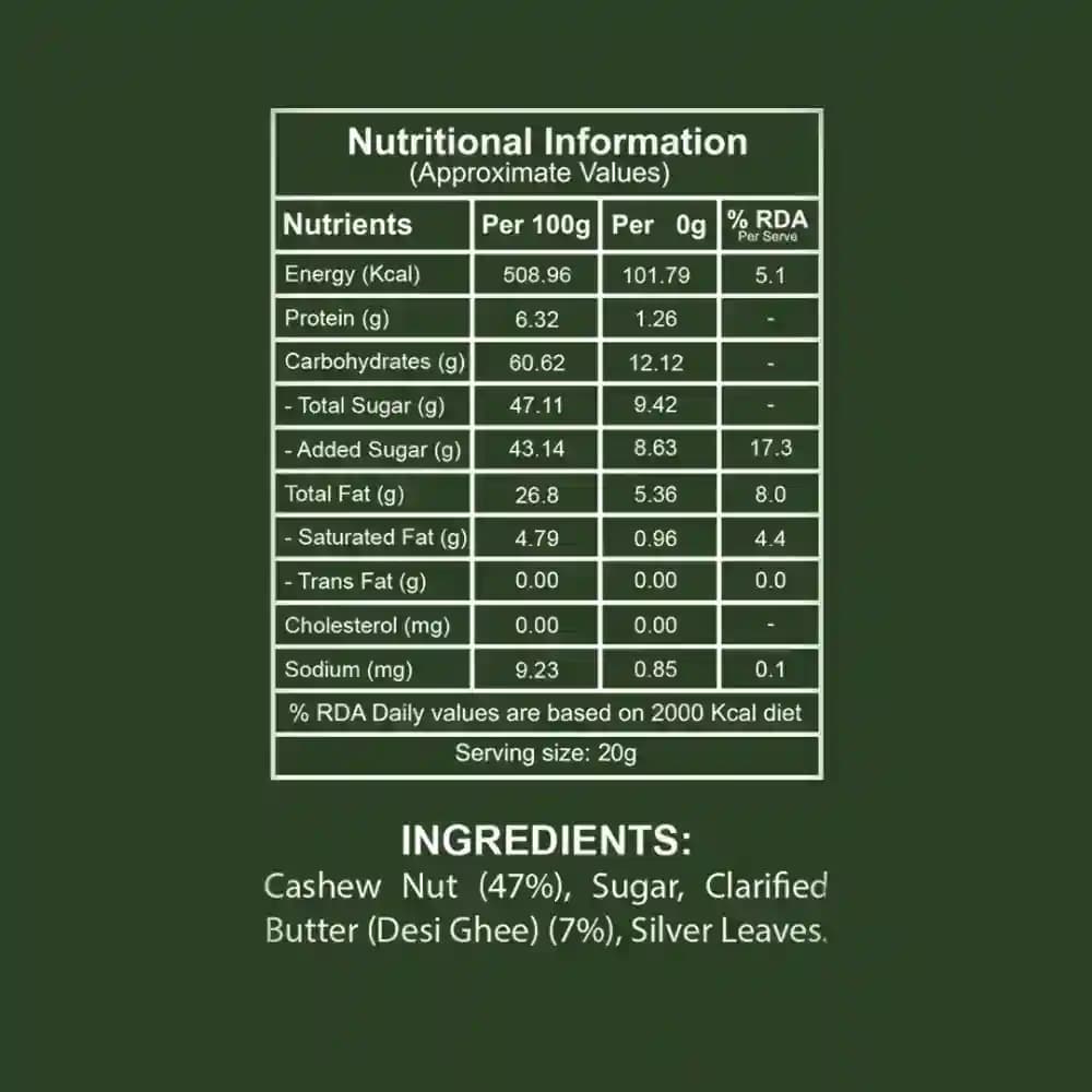 Purani Delhi - Kaju Katli Nutrition Facts β Calories & Ingredients | Healthy Traditional Delhi Snack | Let's Try Foods