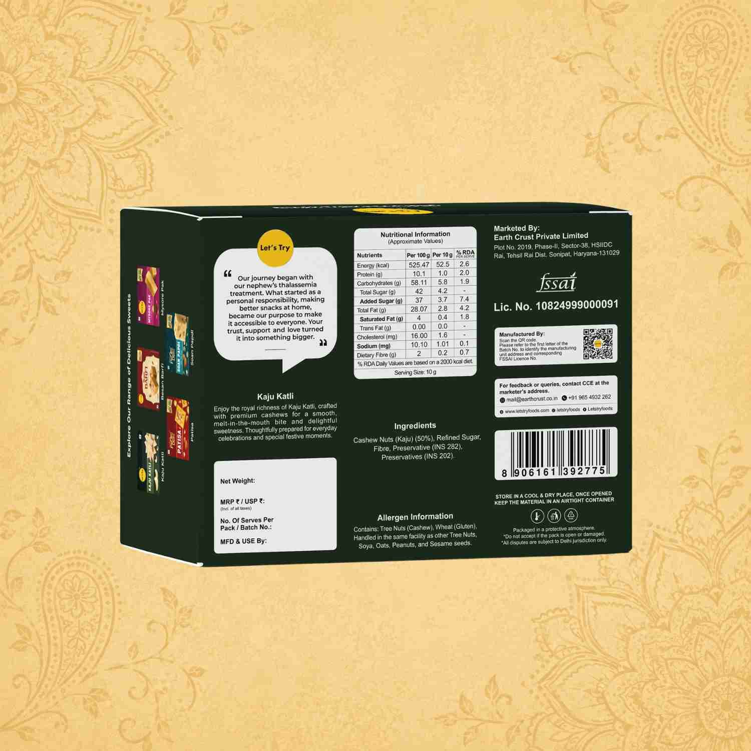 Purani Delhi - Kaju Katli Ingredients & Nutritional Label – No Palm Oil, No Maida Clean Label Traditional De | Let's Try Foods