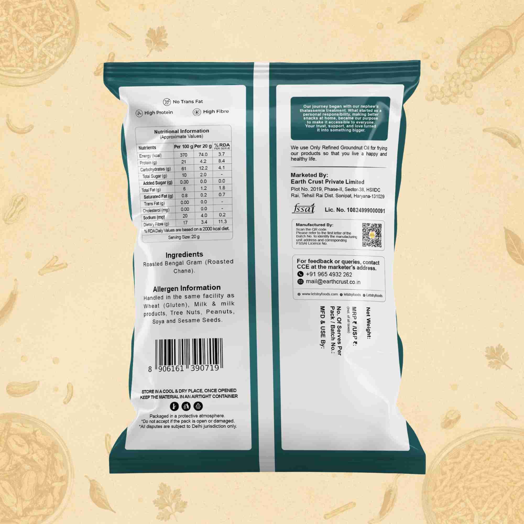 Roasted Chana Ingredients & Nutritional Label – No Palm Oil, No Maida Clean Label Healthy Roasted Nuts | Let's Try Foods