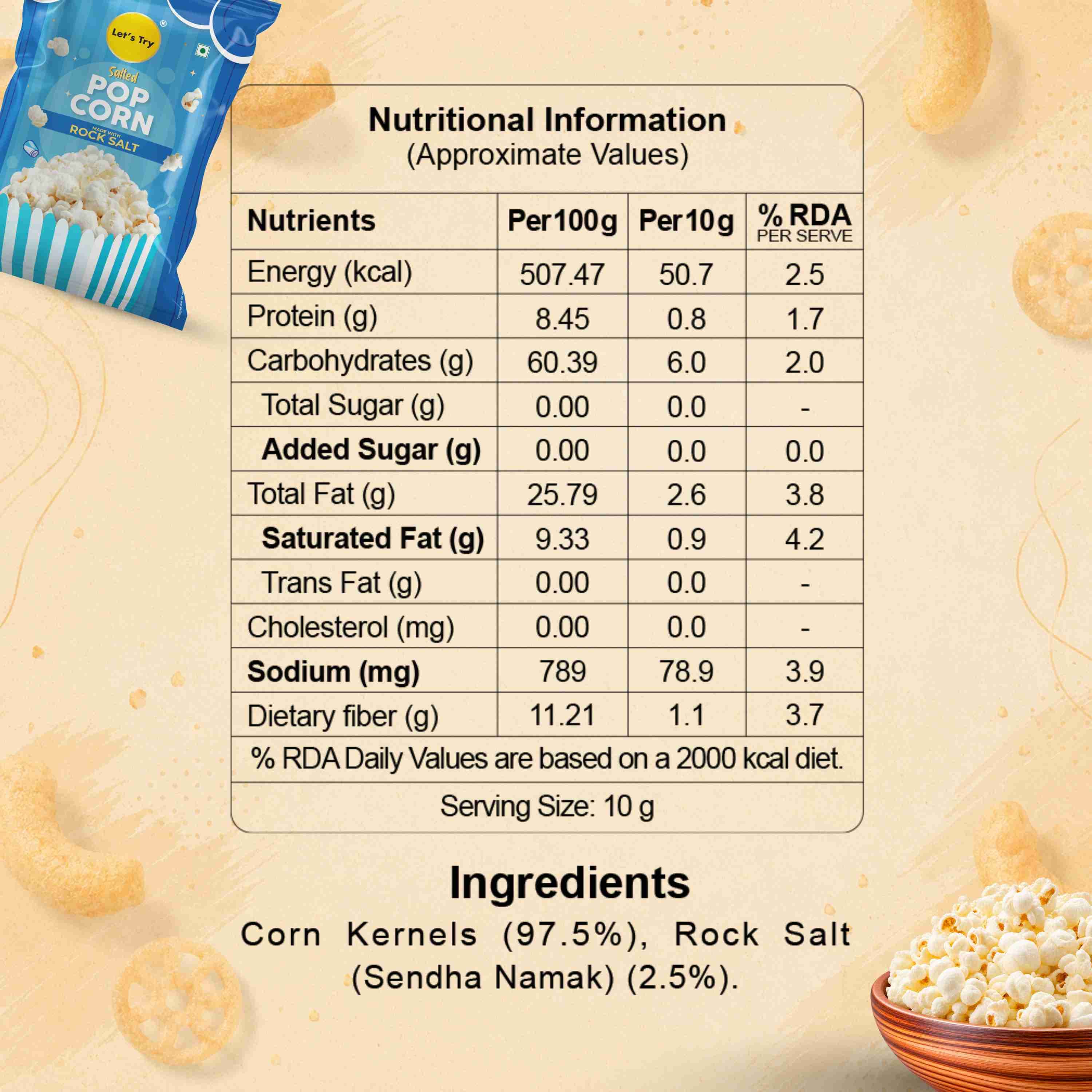 Salted Popcorn Nutrition Facts – Calories & Ingredients | Healthy Healthy Popcorn | Let's Try Foods